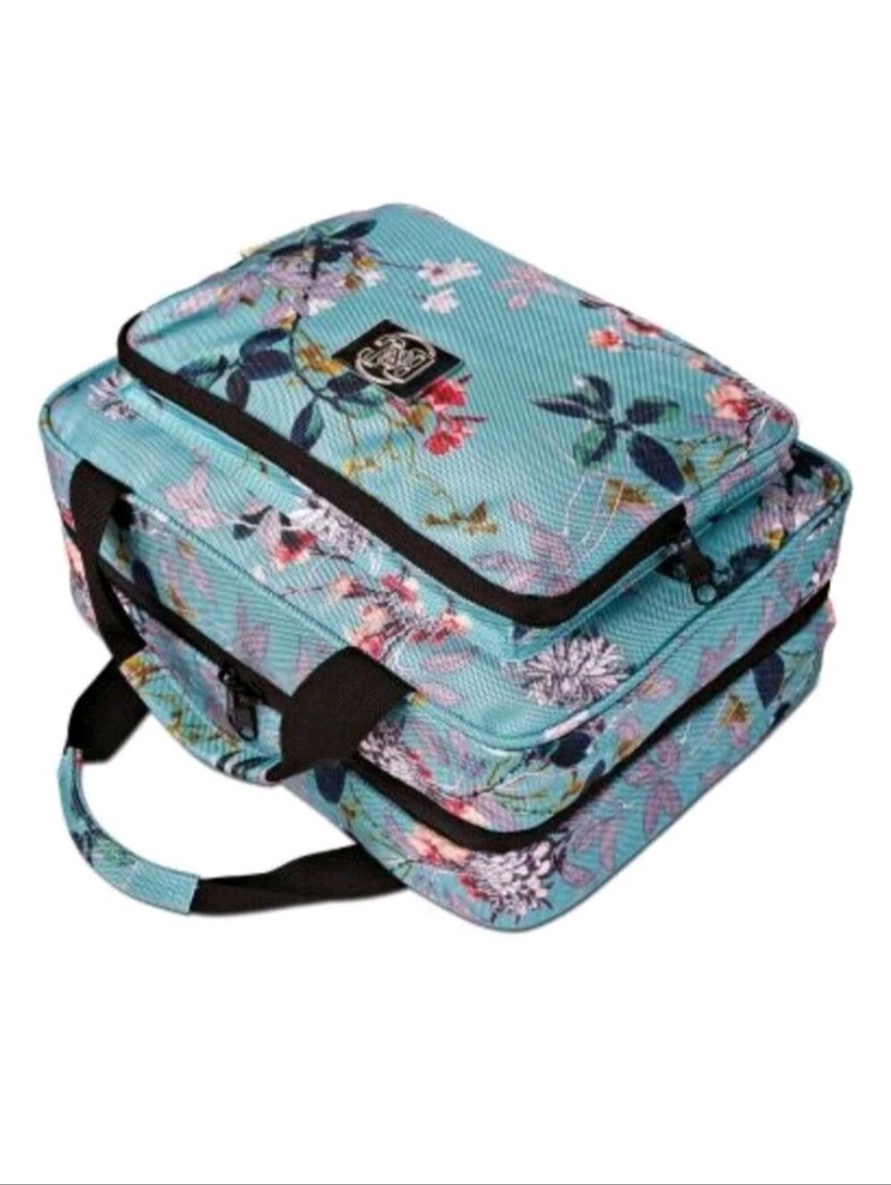 Bag&Carry Large Hanging Toiletry Bag Makeup Organizer Turquoise Floral Canvas - Picture 3 of 7